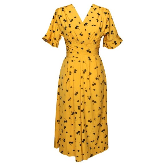 Yellow Cherry Midi Summer Spring Dress - Picture 3 of 7